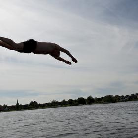 Spring i Jels Sø fra tårnet ved Jels Søbad